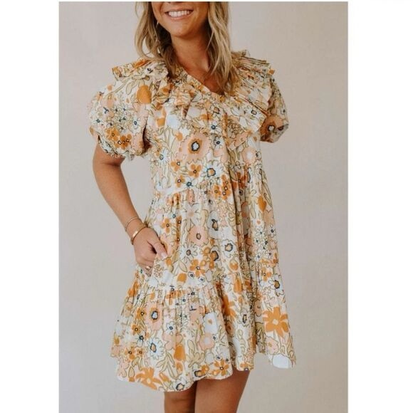 Cleobella Floral Ruffle Mini Dress size small - Picture 3 of 7